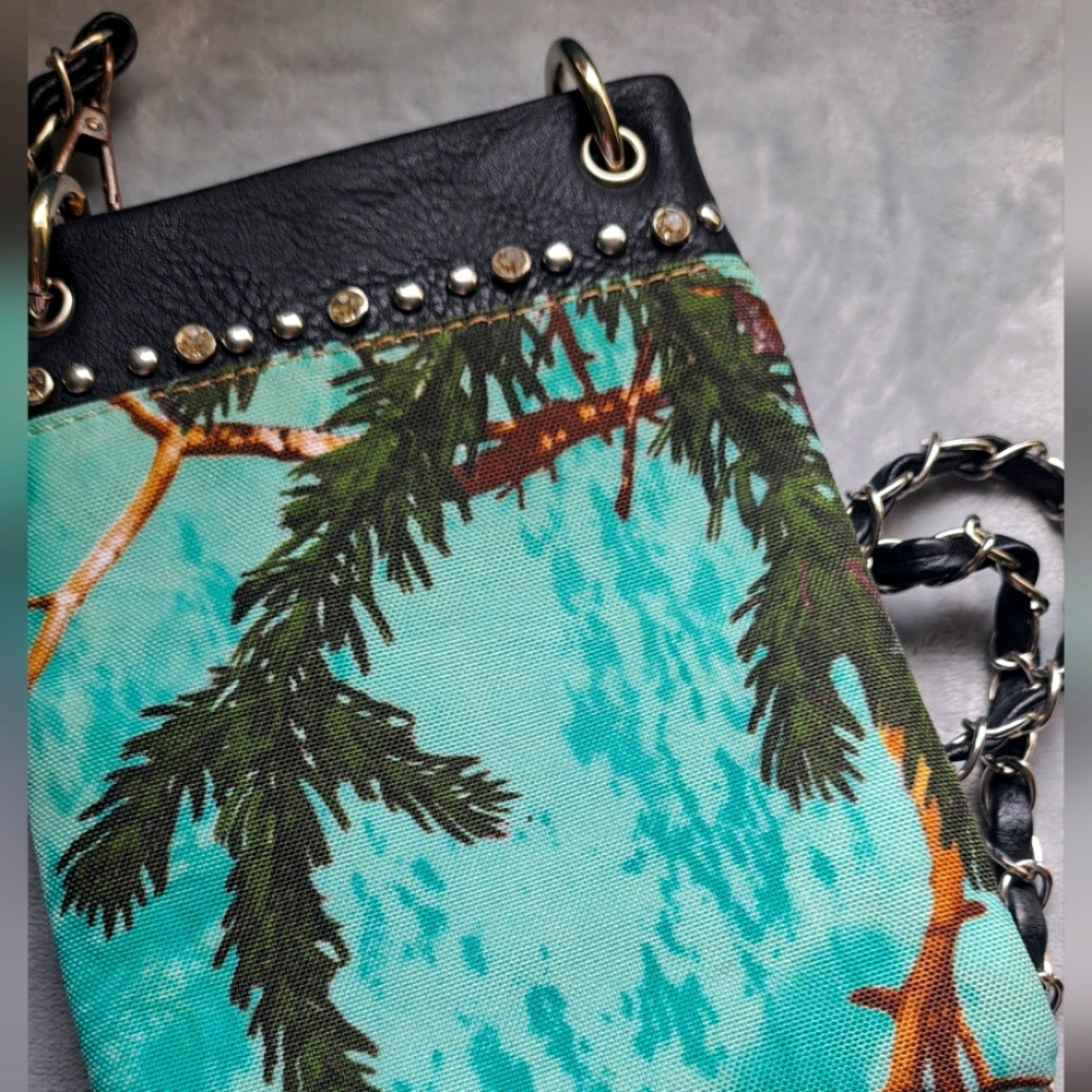 Hanging Souvenir Cross Shoulder Bag 8x6 inc Faux Leather Turquoise Green